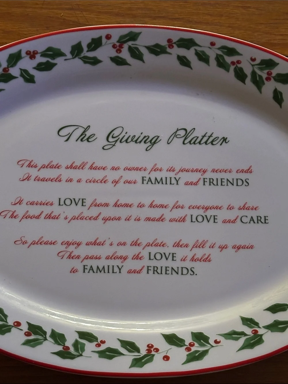 The Giving Platter Holiday Serving Platter White with Green Holly
